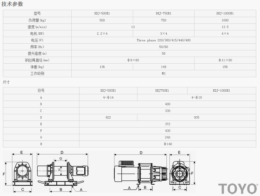 KDJ-500E1-750E1-1000E1-10000E1型電動(dòng)卷揚(yáng)機(jī)技術(shù)參數(shù)