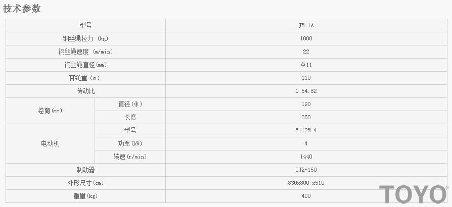 JM-1A型建筑卷揚機的技術(shù)參數(shù)