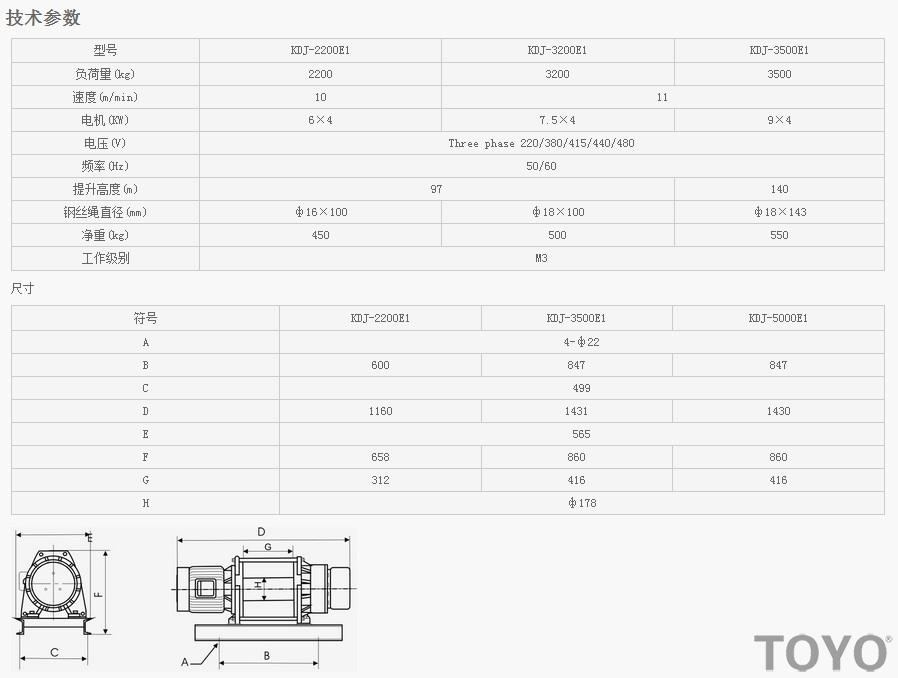 KDJ-2200E1-3200E1-3500E1型電動卷揚(yáng)機(jī)技術(shù)參數(shù)